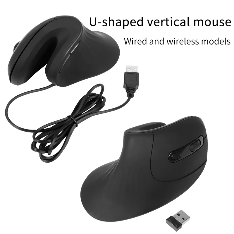 

U Shaped Vertical Mouse Ergonomics Design Comfortable Grip Prevent Mouse Hands DPI Button Side Keys Work Convenient Office Mause