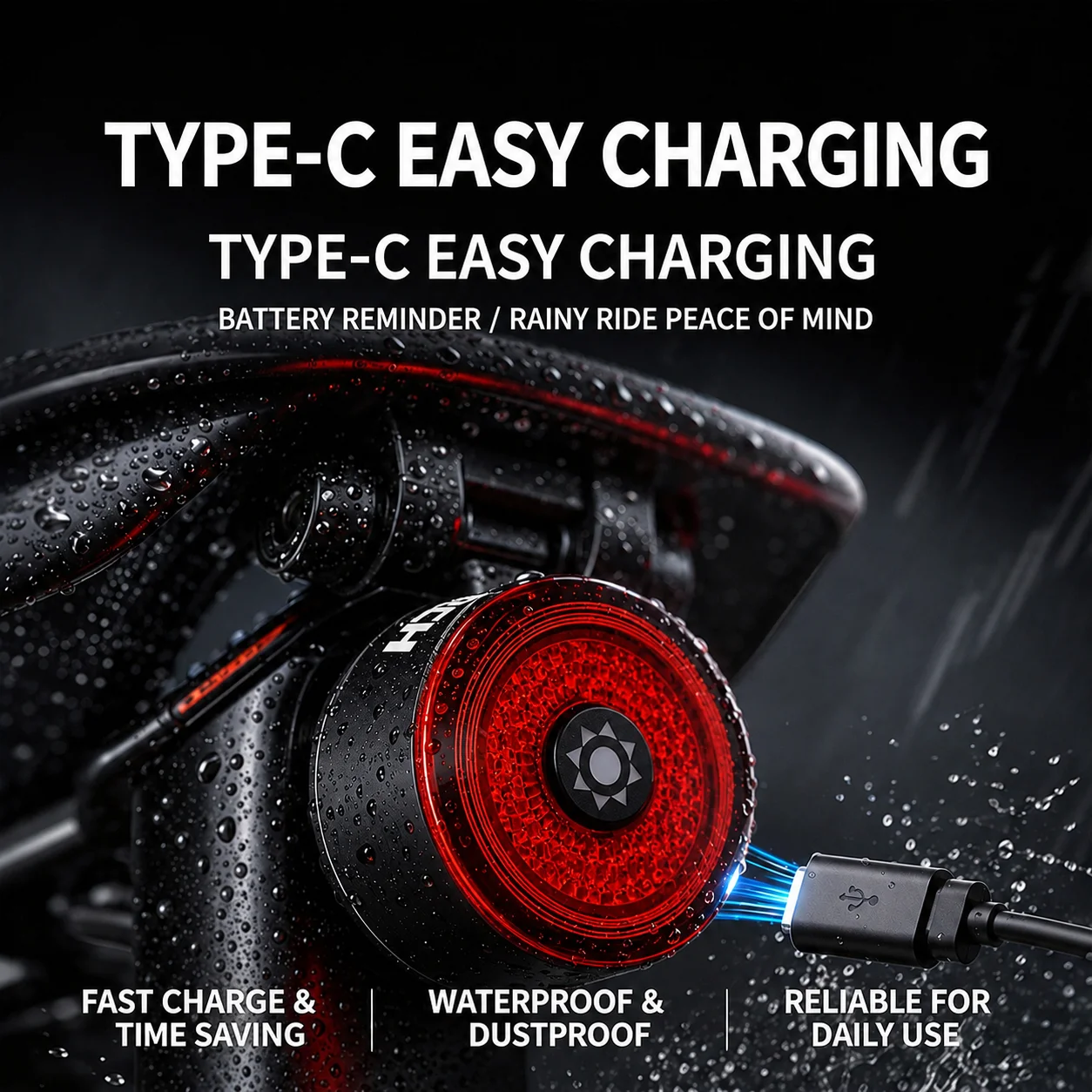 Smart Bike Tail Light Brake Vibration Rechargeable Bicycle Rear Light 6 Modes Cycling Warning Taillight for Night Riding Safety
