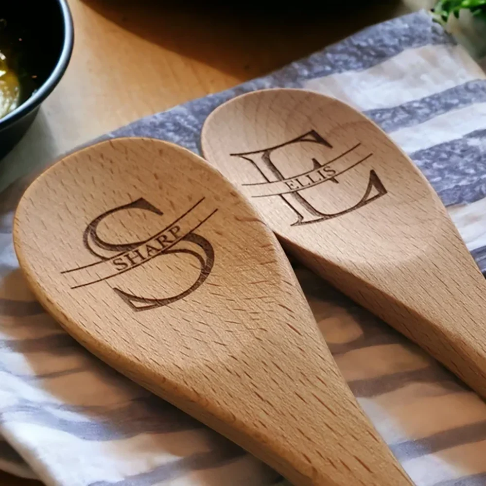 

Custom 1Pcs Engraved Beech Spoon Wood Kitchen Mixing or Stirring Spoon Great Housewarming Gift Dining Table Accessory Home Decor