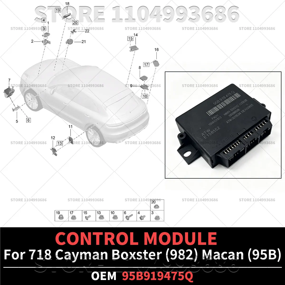 For Porsche 718 Boxster Cayman 982 Macan 95B Reversing Radar Control Computer Parking Assist Control Unit 95B919475Q 95B919475P