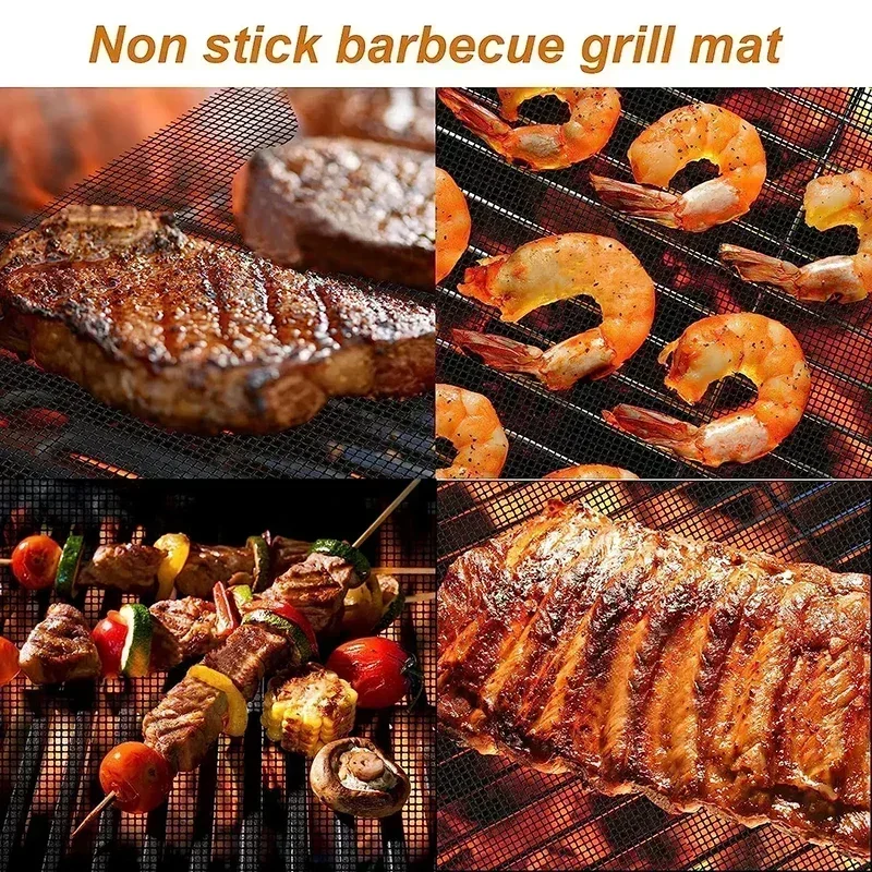 Non-Stick Grid Shape BBQ Mat Cooking Grilling Sheet Liner Fish Vegetable Smoker Grill Mats Barbecue Supplies Tools