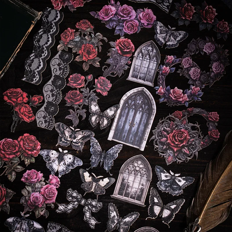 

20pcs Gothic Hard Card Sticker Black Cat Dark Fantasy Writing Alien Material package Decorative Supplies Background 120*86mm