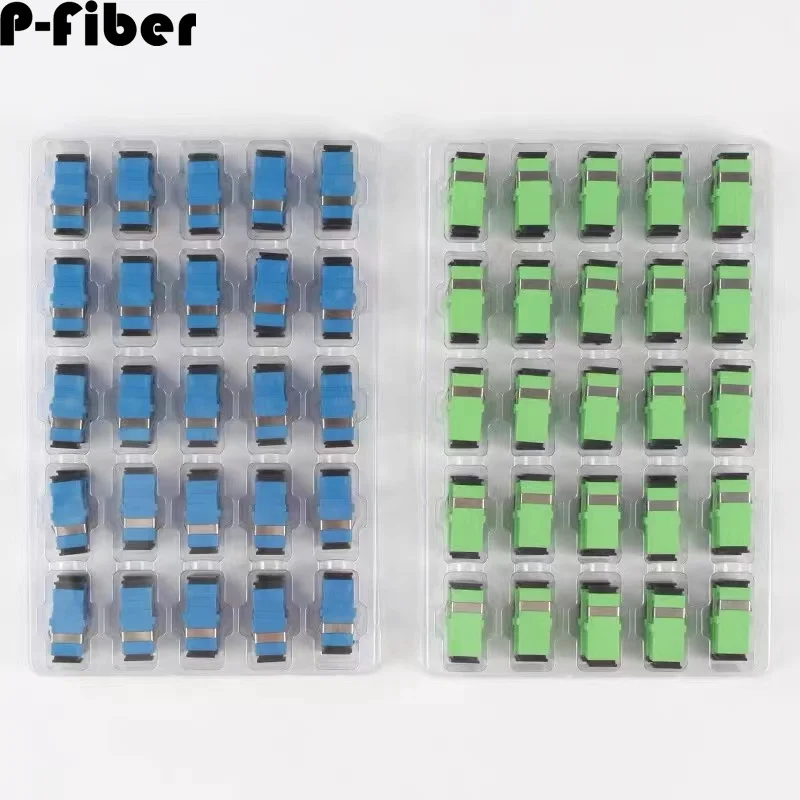 SC adapter flangeless singlemode blue green simplex 10pcs optical fiber connector SCUPC SC/APC ftth coupler P-FIBER