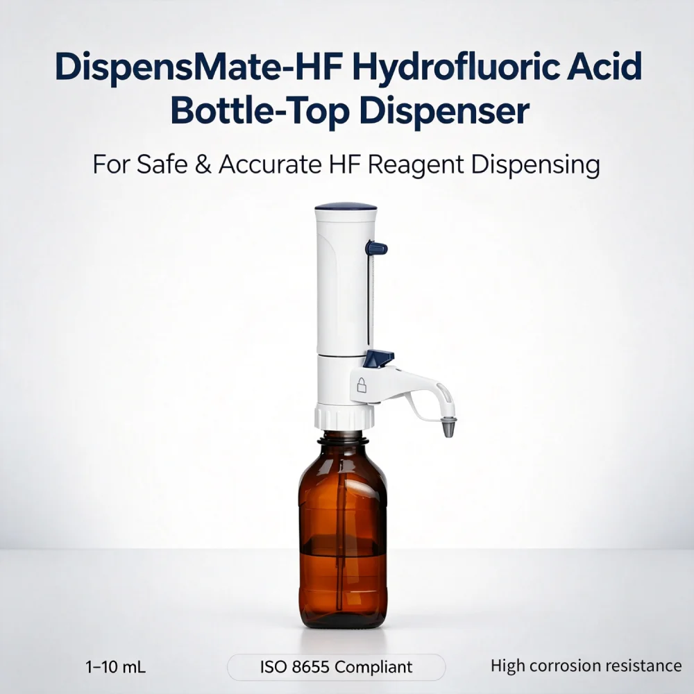 IKEME DispensMate-HF Hydrofluoric Acid Bottle Top Dispenser 1-10mL Ceramic Piston FEP Tubing for Trace Analysis ICP-MS Dispenser