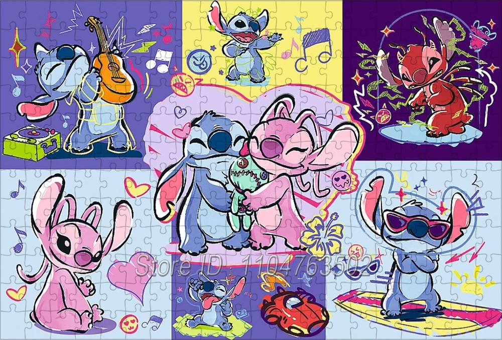 Disney Lilo & Stitch puzzel romantisch handgemaakt cartoonspeelgoed 108/200/300/500/1000 stukjes legpuzzels decompressiespel voor volwassenen