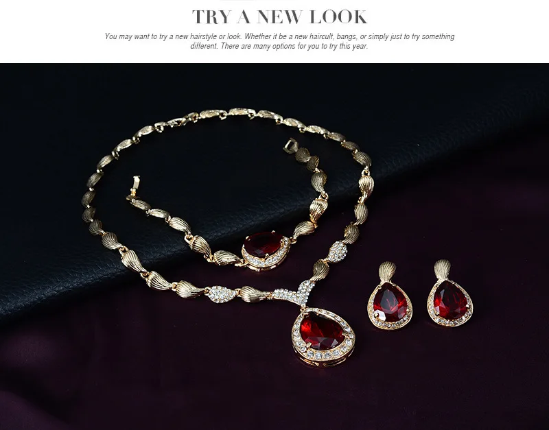 Exaggerated Personality Fashion Africa Jewelry Set Waterdrop Gemstone Alloy Gold Plated Earring Bridal Banquet Jewelry Gifts