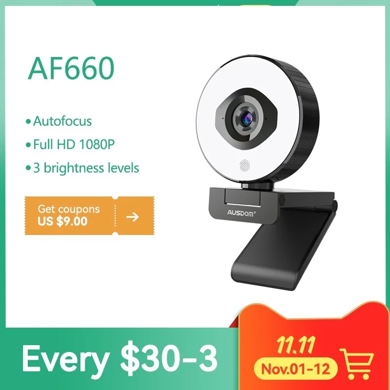 New AF660 FHD 1080P 60FPS Webcam Autofocus 75 Degree Stream Cam With Adjustable Right Light Free Tripod For Live Streaming