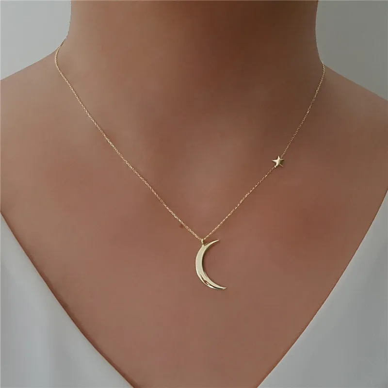 Collana con clavicola con ciondolo stella e luna per donna Collares di moda minimalista gioielli estivi per tutti i giorni Bijoux