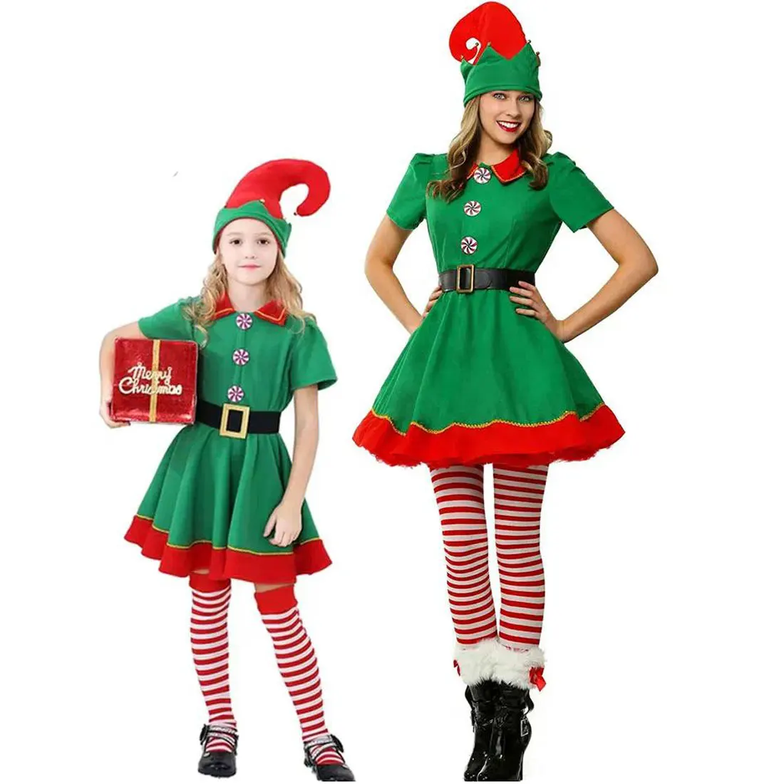 فستان سهرة أخضر لحفلة عيد الميلاد لعام 2025، بدلة فستان لطيفة ودافئة على قزم عيد الميلاد