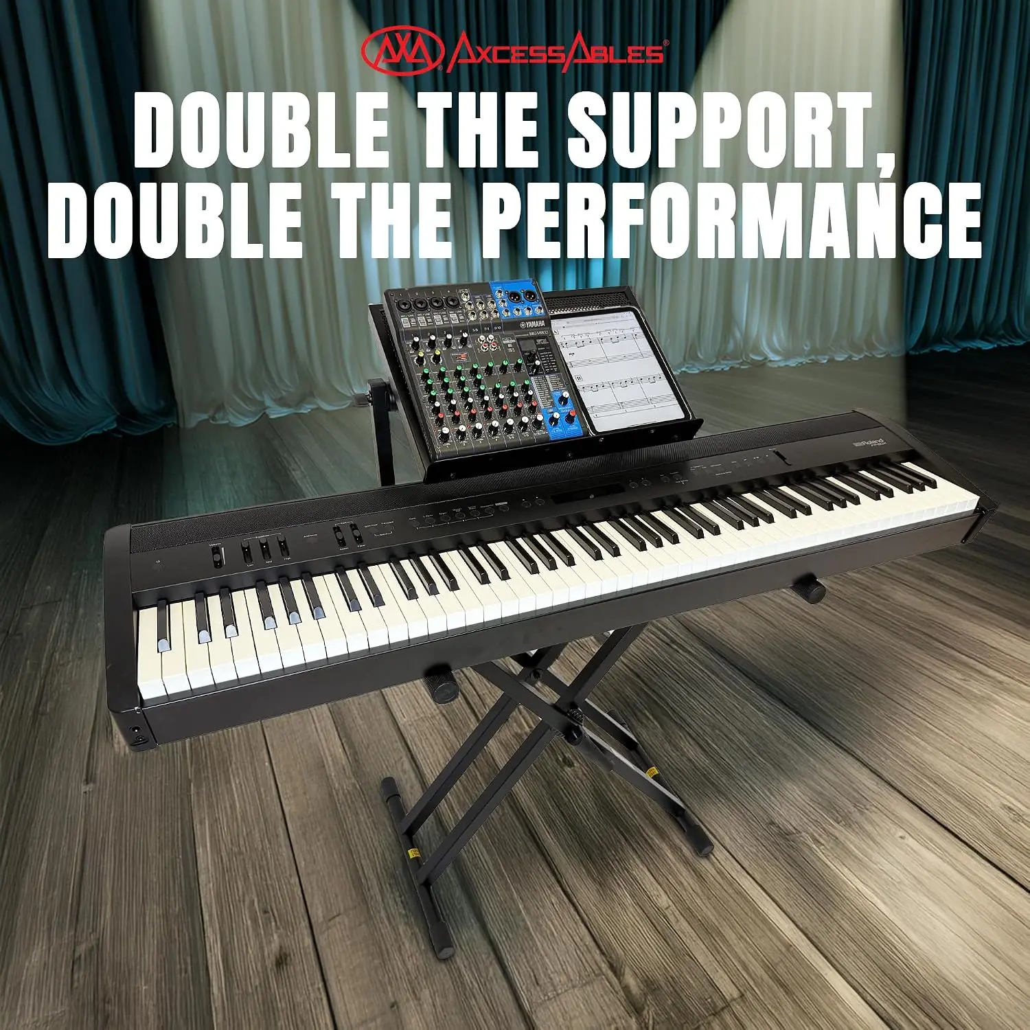 AxcessAbles Portable Two-Tier DJ Table Stand| Two Tier Piano Keyboard Stand for Sheet Music and Tablet | DJ Laptop