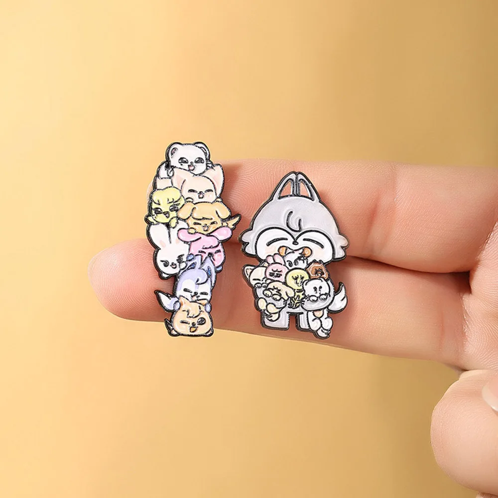 Cute Chibi Grey Wolf Animals Enamel Pin Cartoon Rabbit Character Brooch Lapel Badge Metal Pin Kpop Fans Jewelry Backpack Gift - view 5