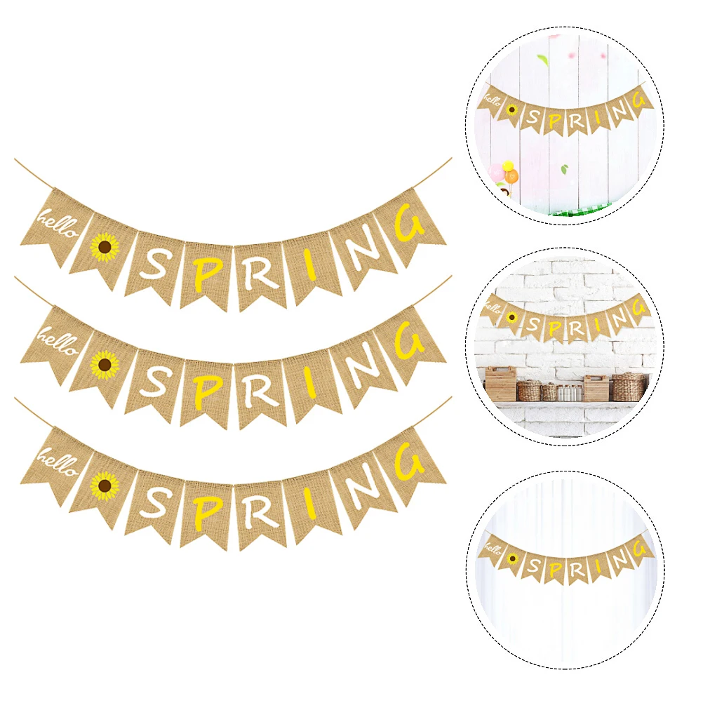 1Set Sunflower Fishtail Banner Linen Hello Spring Decorative Party Flags Holiday Wall Hanging Backdrop Banner Christmas String