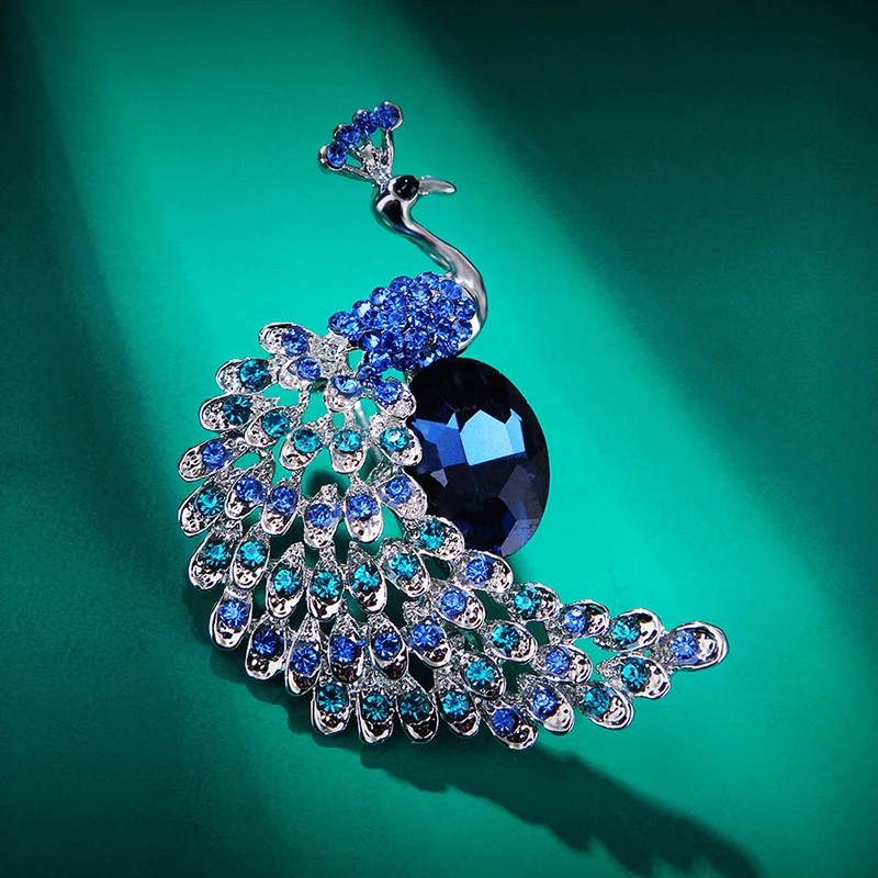 1PC Rhinestone Peacock Brooches Pins Jewelry Banquet Christmas Gifts Accessories