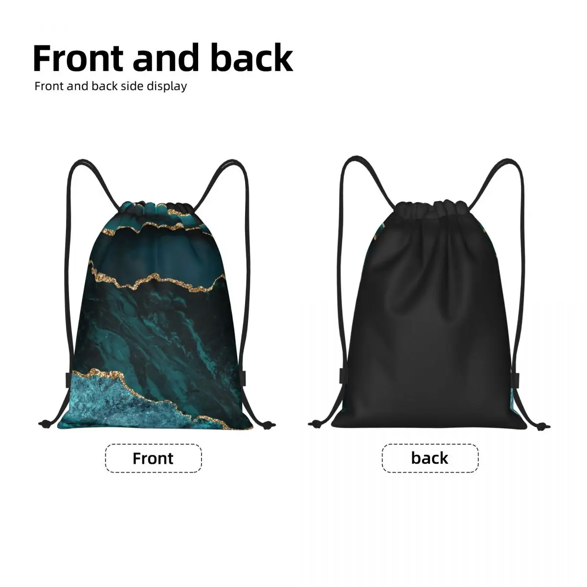 Teal And Gold Agate Drawstring Backpack Women Men Sport Gym Sackpack Portable Geometric Patterns Shopping Bag Sack