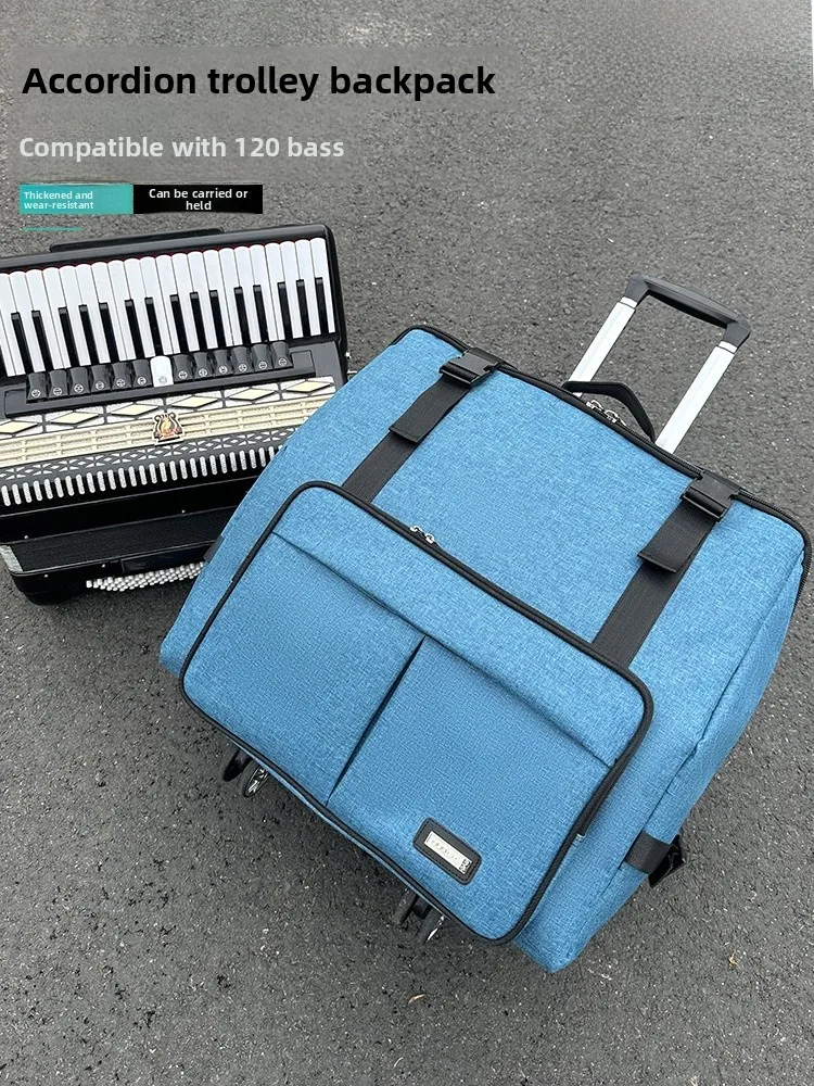 

Thiened Portable Accordion Bag with Double oulder Straps Handheld Instrument Case Water Resistant And with Four-Way Wheels
