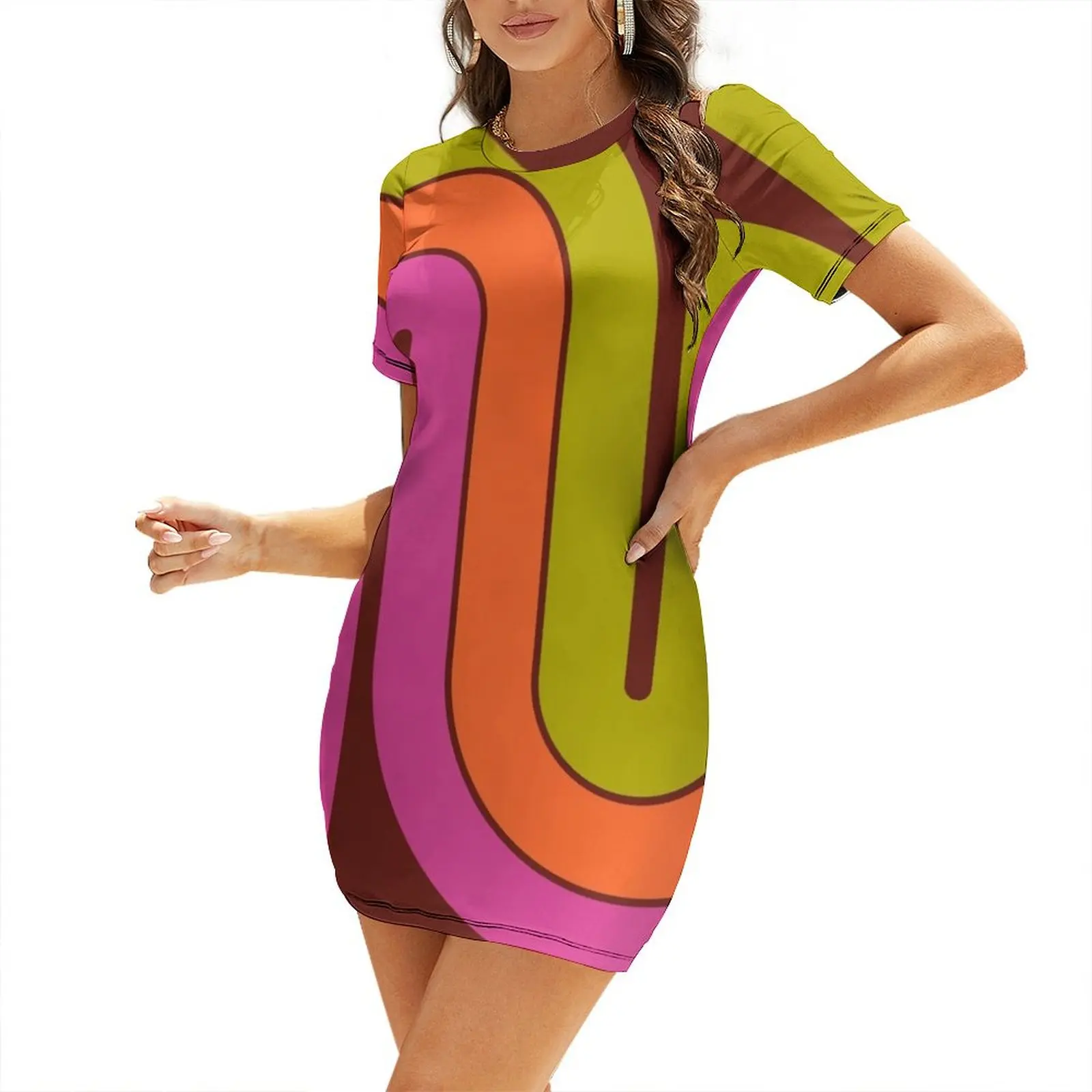 

Retro Geometric Double Arch Design Short-Sleeved Dress Dress vintage dress for women 2025