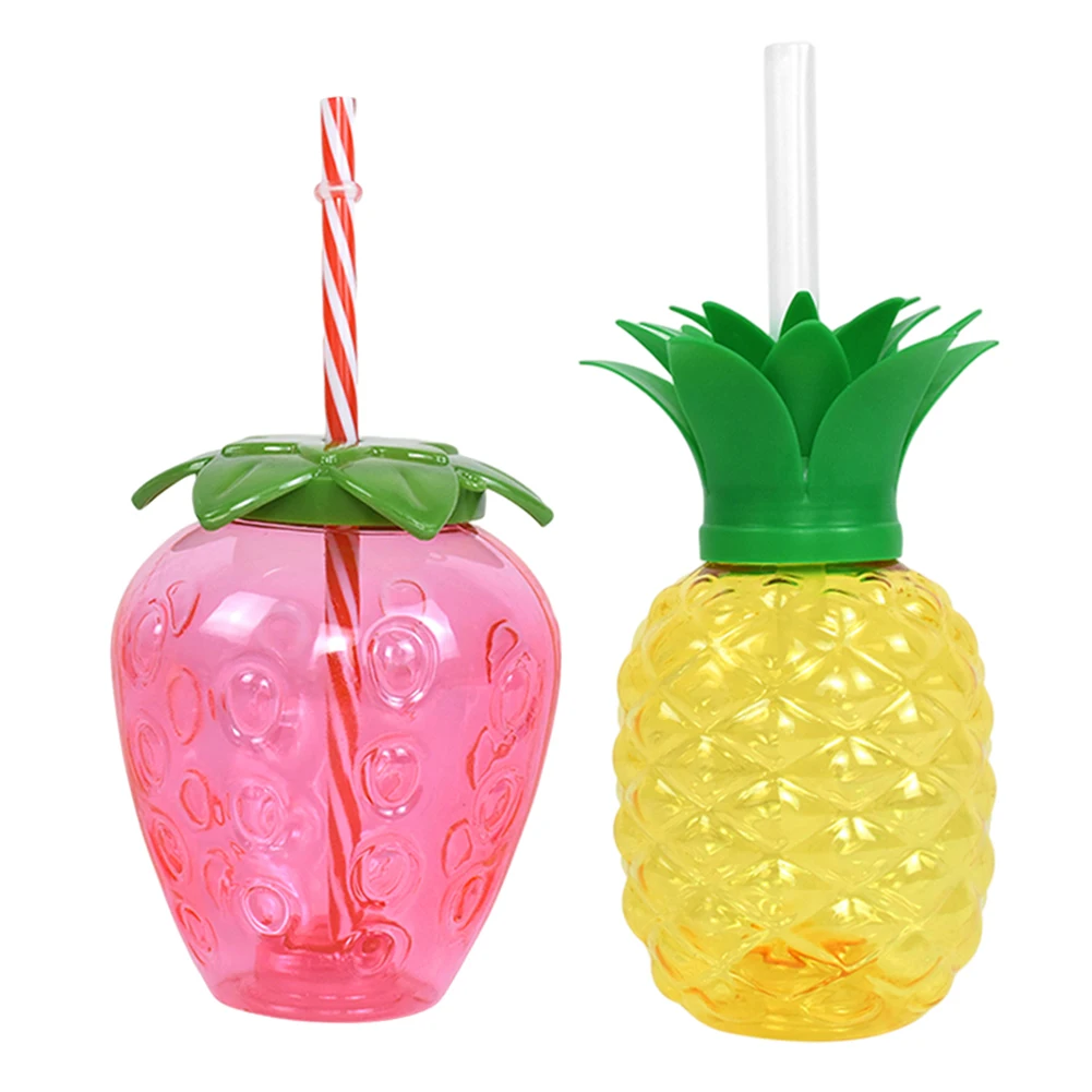 3/6pcs Hawaiian Summer Party Cup 500ml Pineapple/Strawberry Shape Drinking Juice Cup Creative Birthday Party Decoration