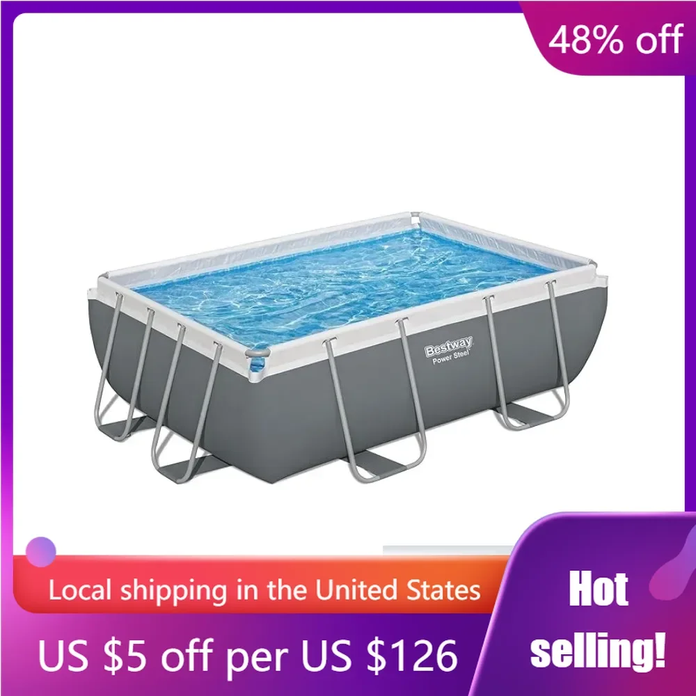 

9'3" x 6'5" x 33" Rectangular Outdoor Family Pool 937 Gallons, Corrosion & Puncture Resistant, Includes Dispenser, Filter & Pump