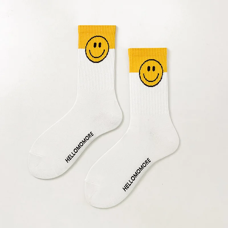 Men and women Smiling hip hop tide cotton socks Harajuku style couple cotton socks fashion popular skateboard socks