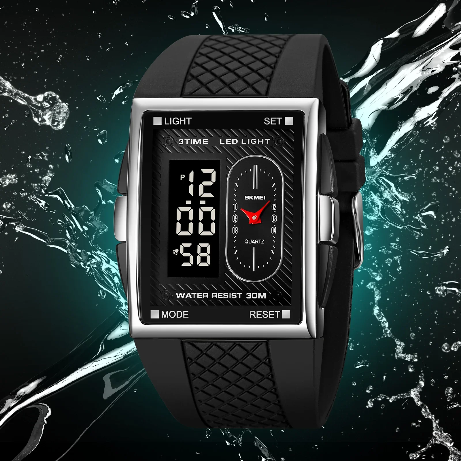 SKMEI 2213 Light Multi functional Electronic Watch Male Dual Movement Electronic Watch Dual Display Watch Waterproof Night