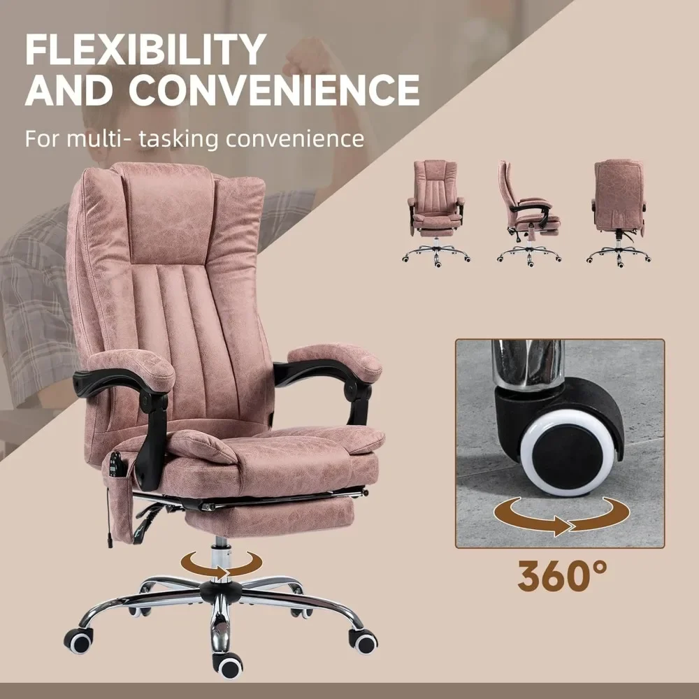 High Back Computer Chair with 6 Point Massage, Heat, Adjustable Height, Reclining Backrest and Retractable Footrest