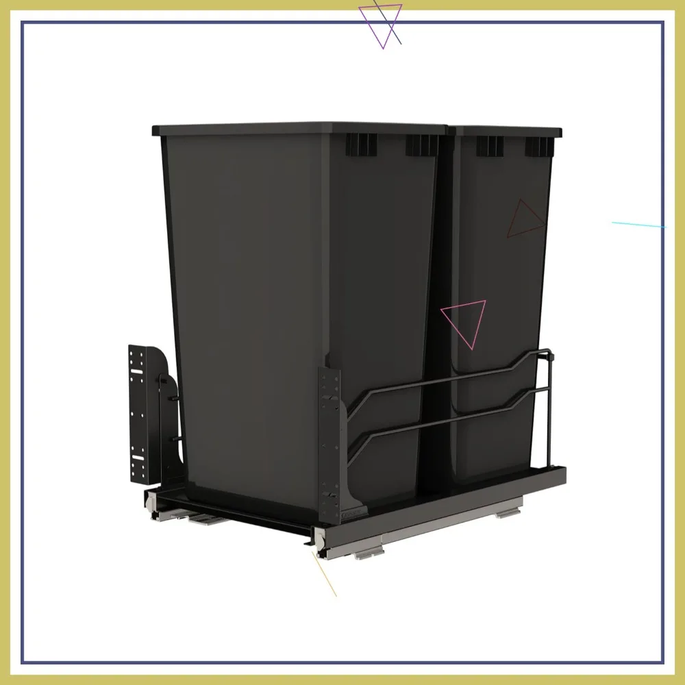 

Двойной выдвижной мусорный бак для кухонных шкафов 21 дюйм, с плавным закрыванием, черный, объем 50 квартов