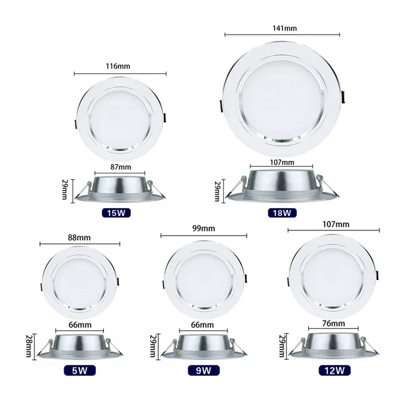 Imagem -02 - Diodo Emissor de Luz Downlights 5w 9w 12 Conduziu a Luz de Teto 15w 18w Recessed para Baixo a Luz Redonda do Painel do Diodo Emissor de Luz 220v Conduziu a Luz do Ponto Iluminação Interna