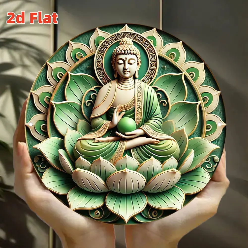 CIFBUY Vintage Buddha In Lotus Zen Asian Aluminum Wall Art Waterproof Wear Resistant Durable Meditation Room Spa Club Tea House