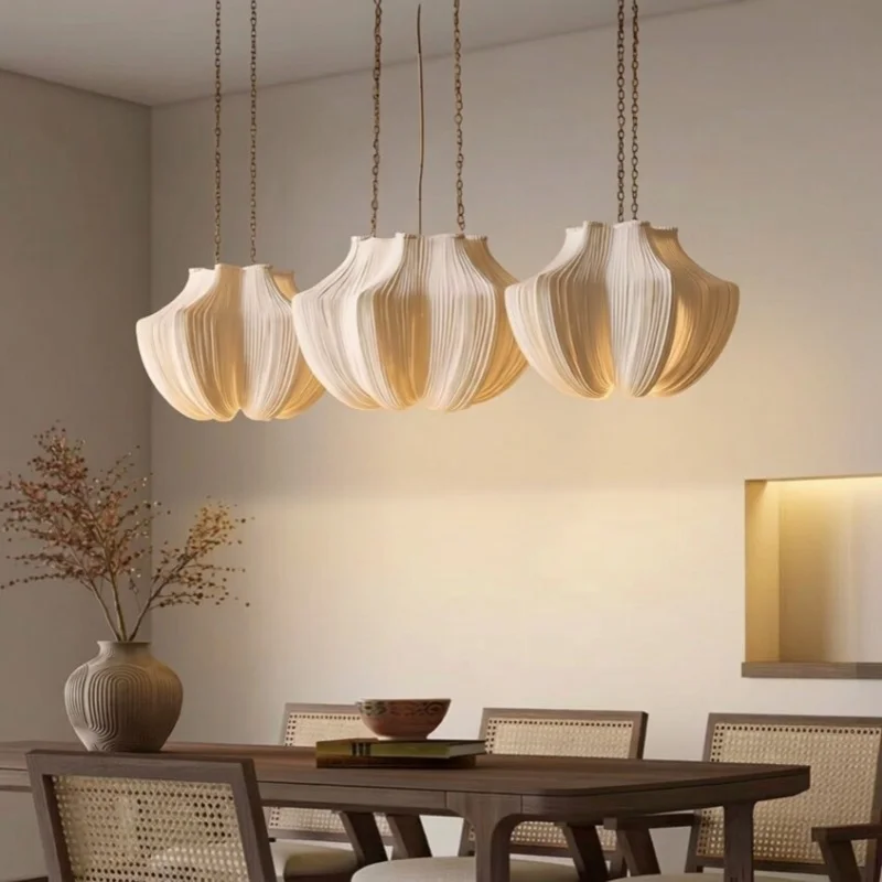Japanese Wabi Sabi Pleated Fabric Led Pendant Lamps Living Room Bedroom Chandelier Home Decoration Dining Table Light Lighting