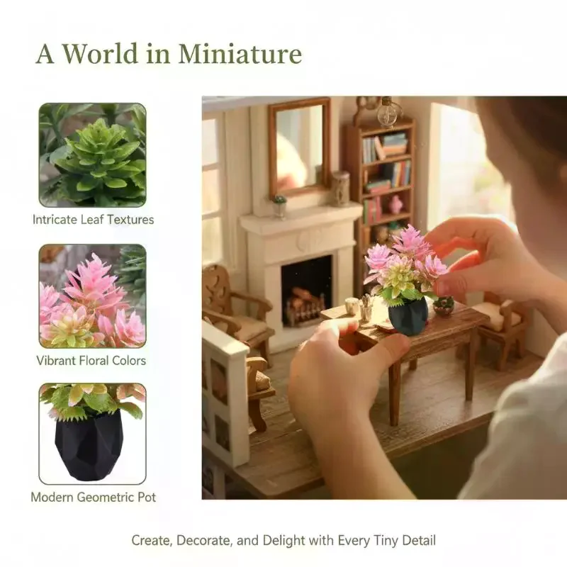 1/12 Scale Dollhouse Miniature Potted Plant Ornament Bonsai Model Micro Scene Landscape Decor Photo Prop