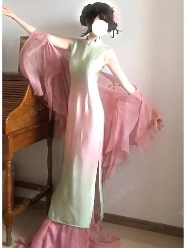 New Chinese-style Gradient Petal Gradient Dyeing Slim-fit Elegant Dress For Women New Summer Long High-end Cheongsam Dress view 5