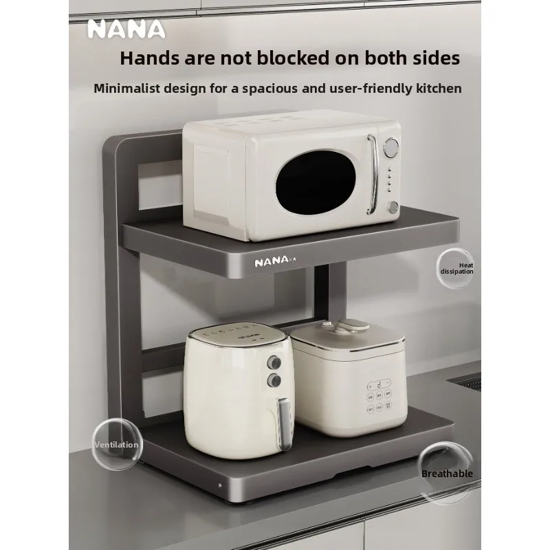 Carbon Steel Pull Out Microwave Shelf Rack Two Or Three Tier Countertop Organizer Adjustable To Cm Width Hooks Kitchen Appliance