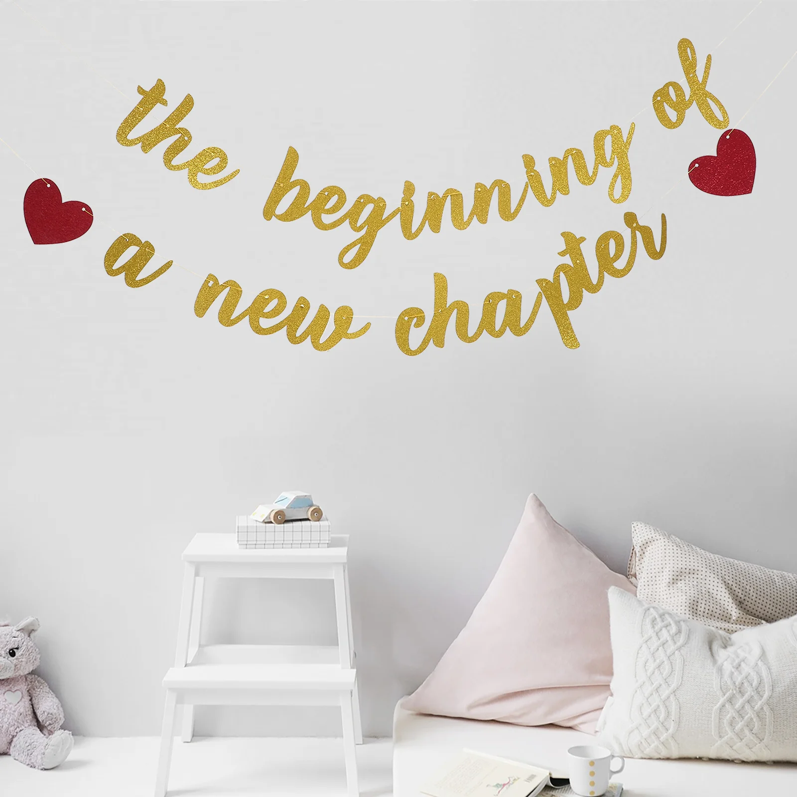 

Engagement Wedding Graduation Retirement Party Decoration Flag (Gold) Banner New Beginning Glitter Pull Tray The Paper For Work