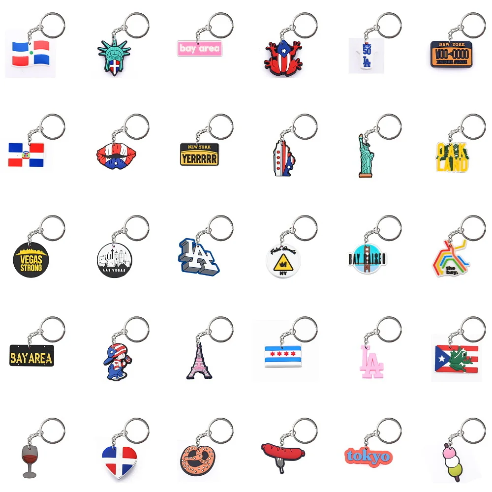 5pcs Colorful Country Flat Keychains Boys Girls Canada India Mexico Keyrings Kids English Word  Key Chains Lobster Key Rings