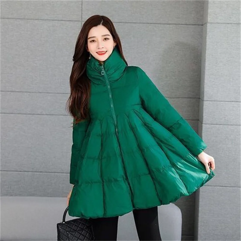 

2025 Winter Cloak Cotton Coat A-line Temperament Jacket Women's Korean Version Thick Stand collar Long Coat Female Warm Overcoat