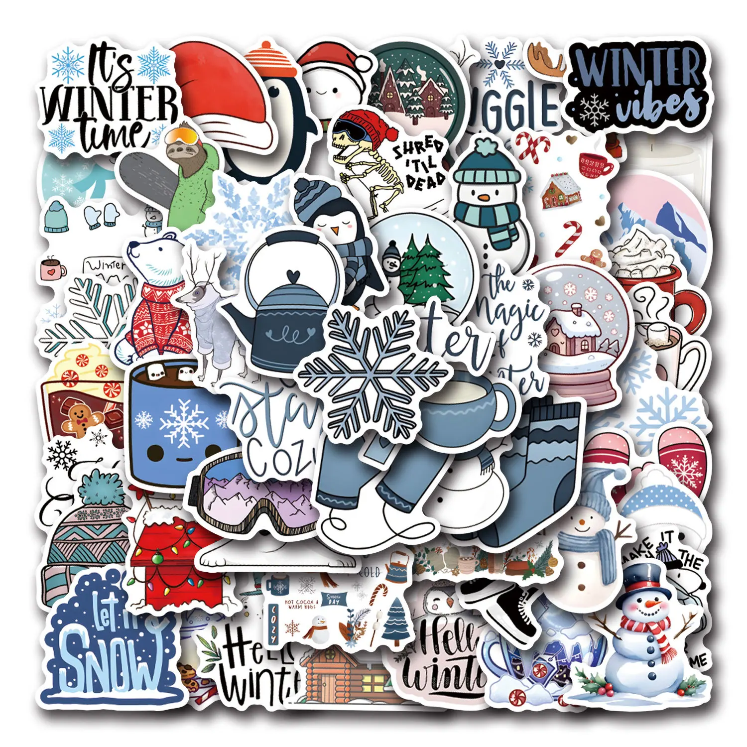 

55PCS Cute Winter Christmas Snowman Penguin Stickers Cartoon Decals DIY Scrapbook Luggage Phone Suitcase Bike