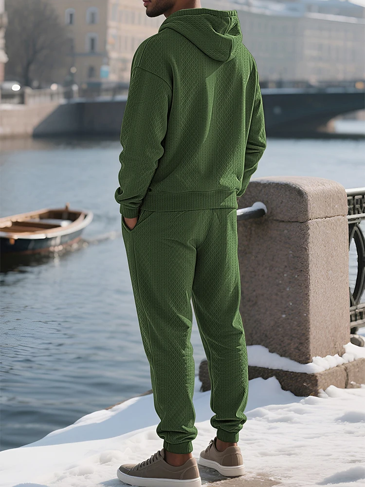 Chándales para deportes al aire libre para hombre, sudaderas con capucha y pantalones de manga larga con textura a la moda, trajes de dos piezas, trajes informales para Otoño e Invierno para hombre