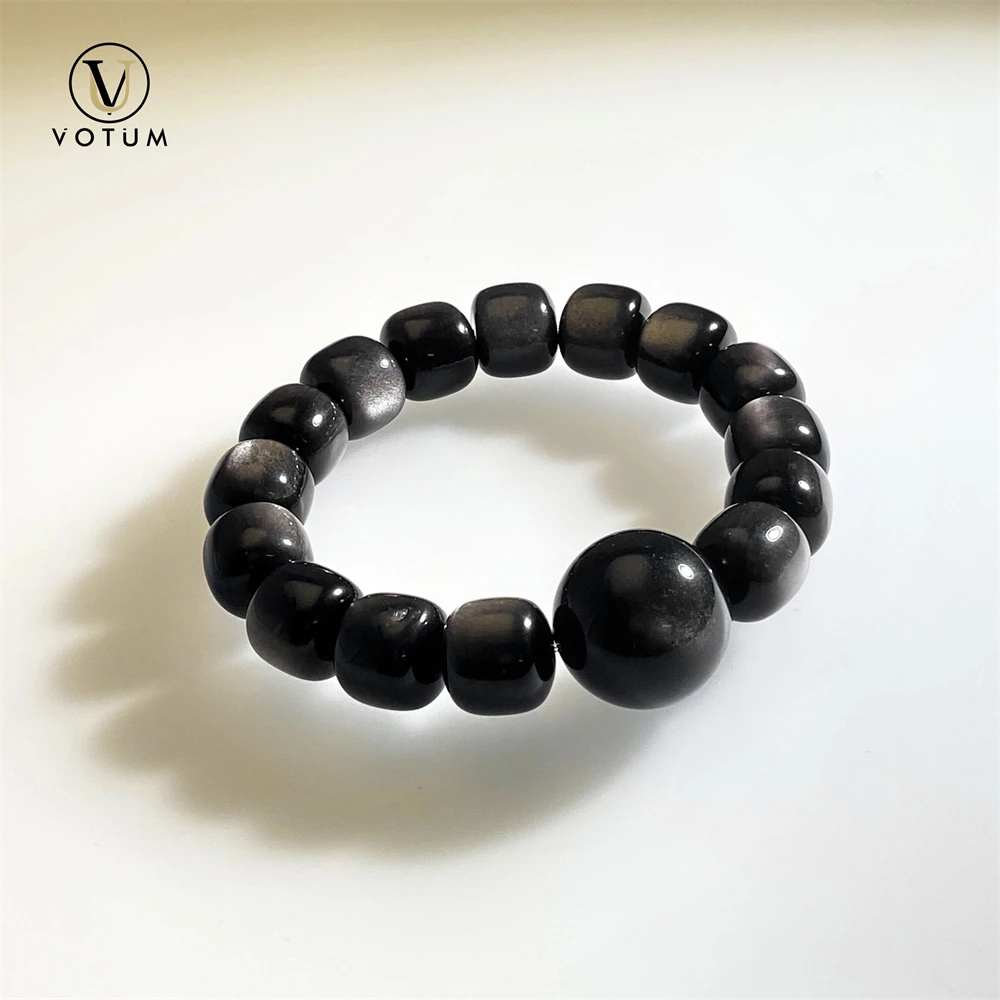 

Votum 12m Natural Black Obsidian Bracelet for Men Lava Rock Beaded Bracelets Healing Energy Protection Custom Gift Stone Jewelry