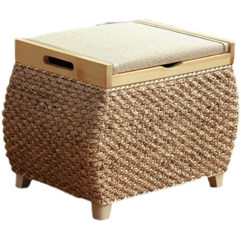 Rattan Storage Stool Storage Stool Solid Wood Storage Box Shoe Stool Home Can Sit Sofa Stoosl Door Shoe Stools