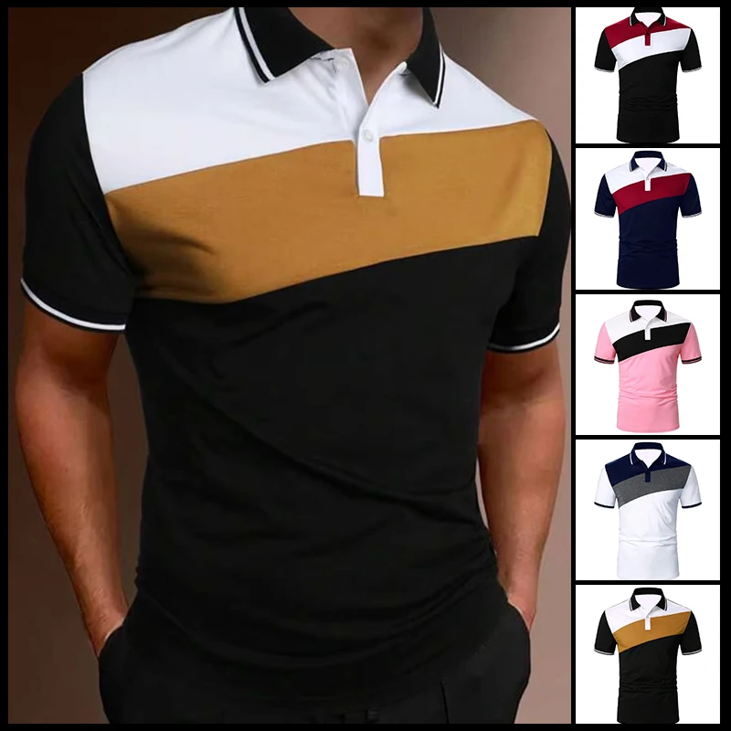 

Men Summer Short Sleeve Spell Color Casual Tops Polo Shirt , Men Sport Lapel Tops Polo Shirt .