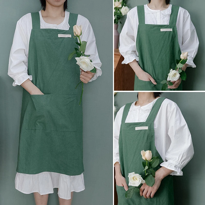 Apron for Women, Japanese Style, Pure Cotton, Cute, One-Piece Apron, Frilled Apron, Women\'s, H-Shape, Back Band Type, Pockets, M