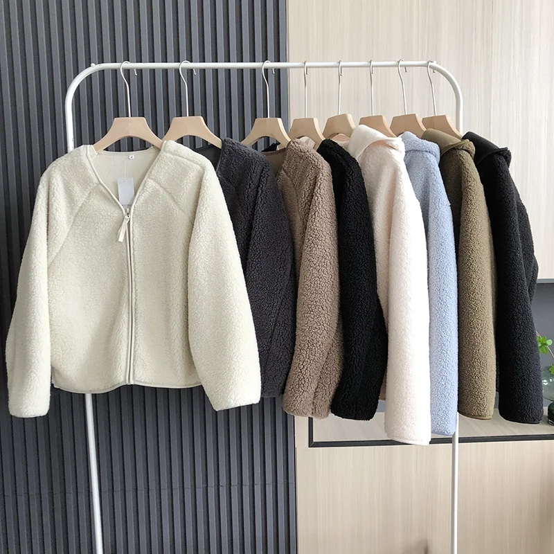 

Women's Loose Comfortable Soft Warm Lamb Fur Vest Autumn Winter New Sle All-Match Outerwear Hooded Zipper Closure Coat