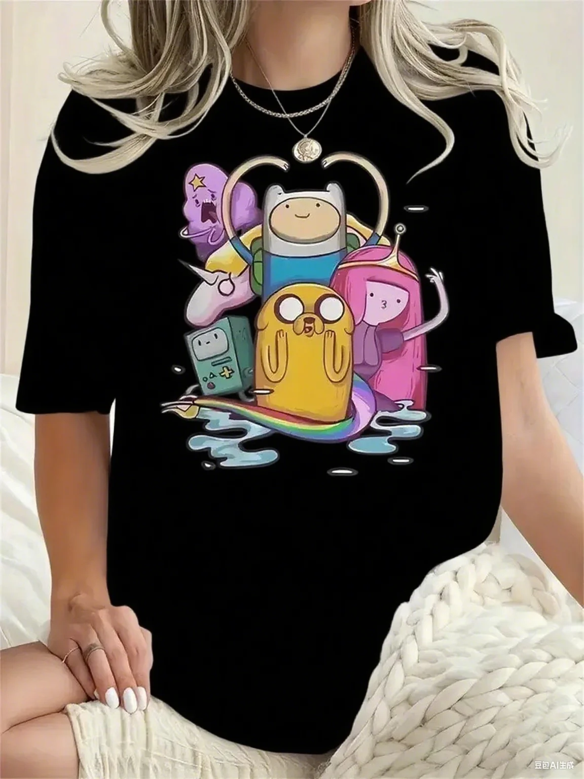 

Хлопковая футболка с очаровательным коллажем на тему «Время приключений» и принтом «Финн Джейк и друзья», мягкий чистый хлопок для повседневной носки