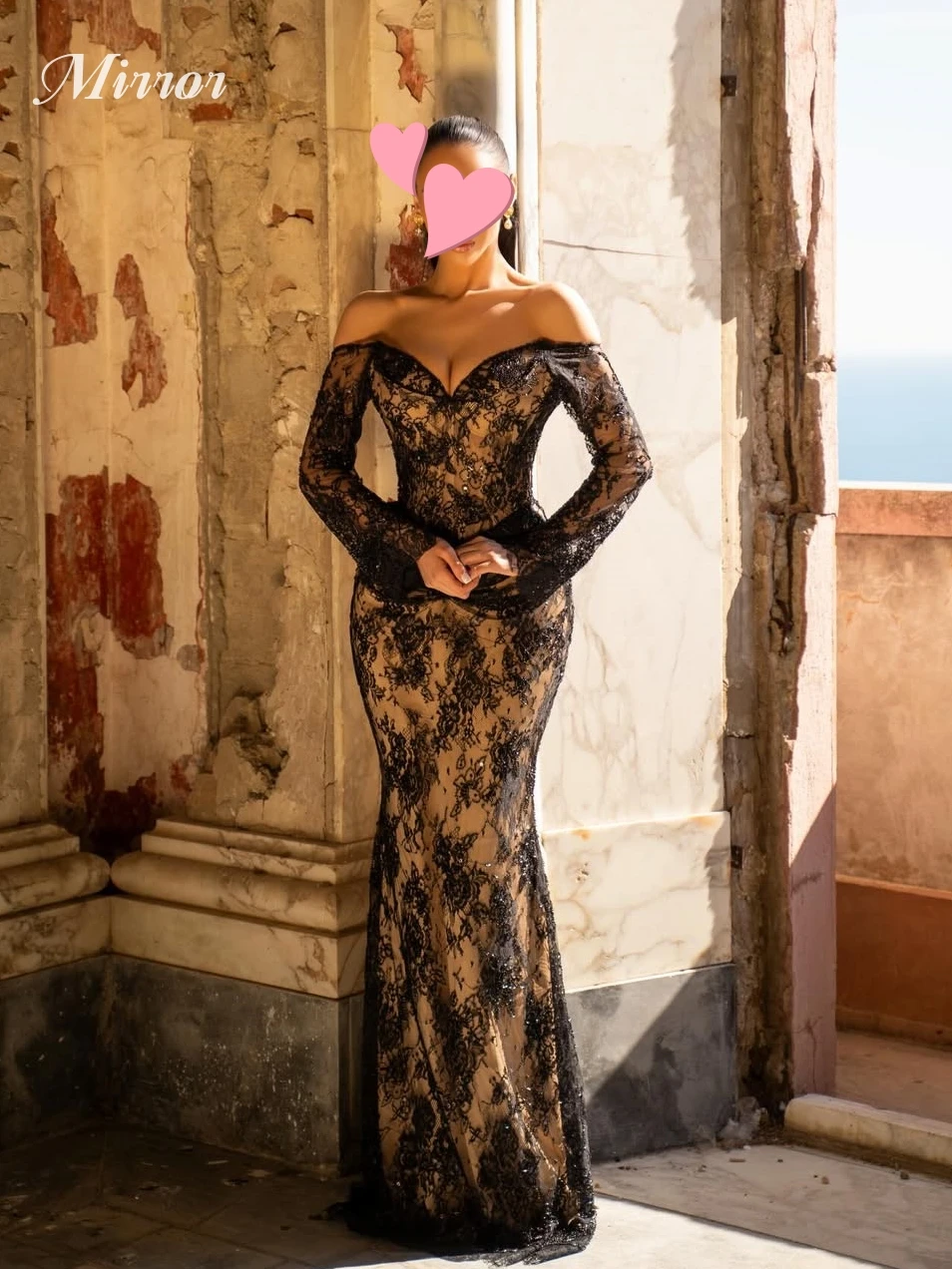 

Mirror Dress Elegant Vintage Sexy Black Lace Mermaid Ruffle New Stylish Customize Formal Occasion Prom Dress Evening Party Gowns