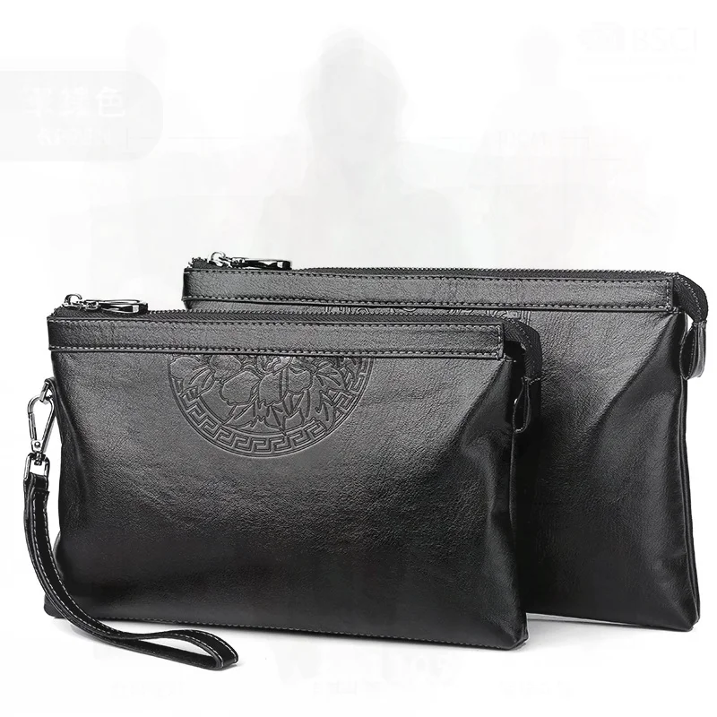 Katie Kangaroo Men's Large Capacity Handbag Casual PU Leather Envelope Clutch Bag Urban Minimalist Style Waterproof Solid Color