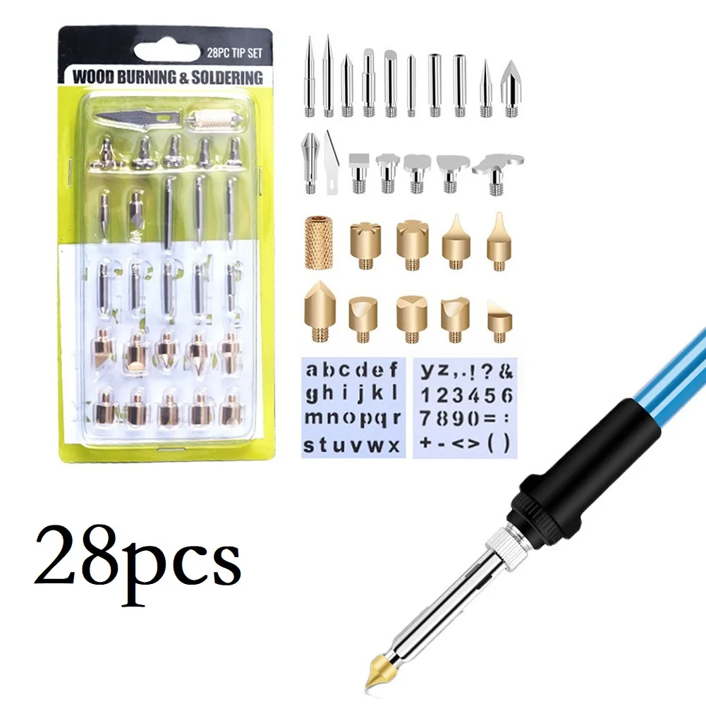 Burning Tips Silver 28-pcs Wood 28pcs Electric Soldering Wood Burning Pen Art Leather Engraving Wood Burning Tool