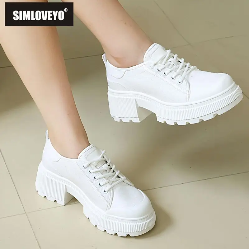 ASILETO Brand Pumps Female Round Toe 5.5cm Chunky Heels Platform Lace Up Large Size 40 41 Outdoor Handmade Shoes Winter Blue