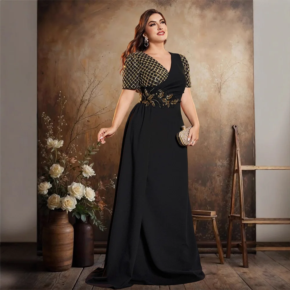 ثوب مسائي Dr iny مطرز مرقع V-Ne ort Sve Ele Par Ball Dr للنساء صيفي منخفض الخصر من الحرير #3