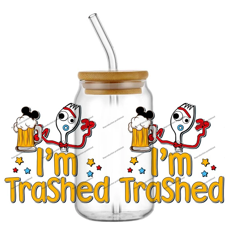 

Trending Disney Characters Entertainment Stickers 16oz Glass Cup Decal Waterproof DIY Gift Wrap