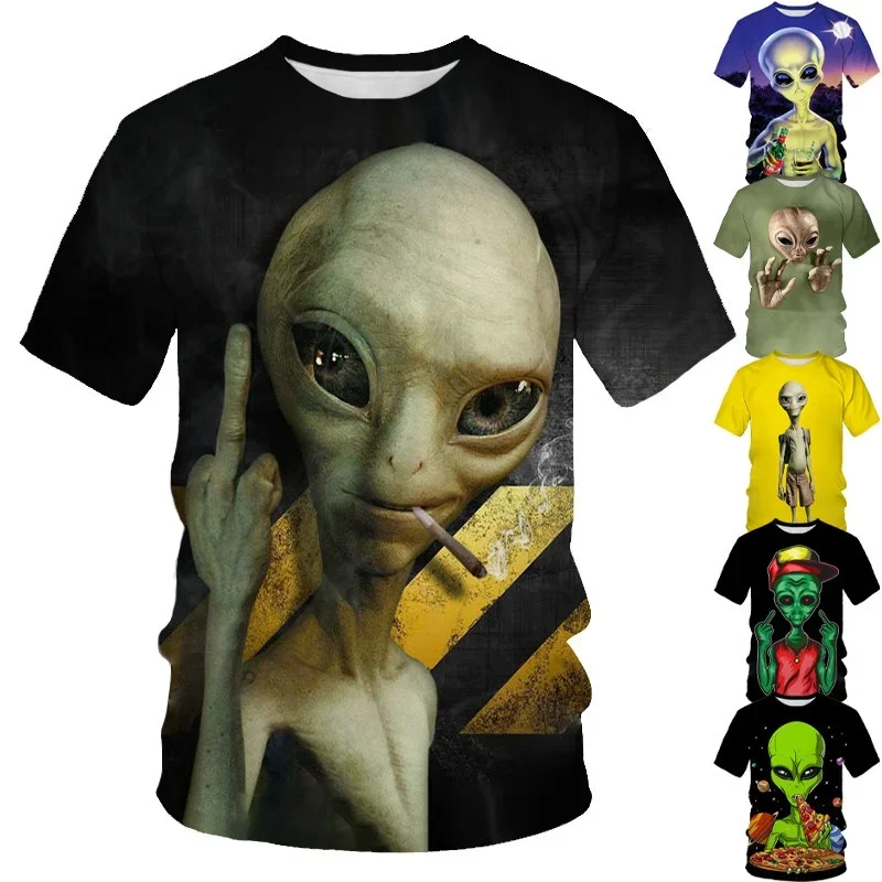 Lustiges Alien-Grafik-T-Shirt für Herren, 3D-UFO-Intruder-Print-T-Shirt, modische Damenbekleidung, coole Kinder-T-Shirts, Y2K-Kurzarmshirt